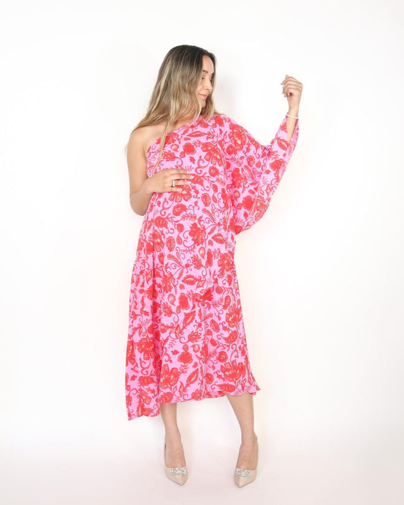 Vestido de maternidad Ilya rosa flores rojas