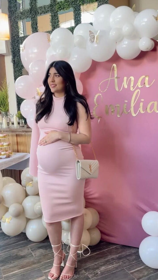 Vestido de maternidad Carola, rosa claro corto neopreno (CH)