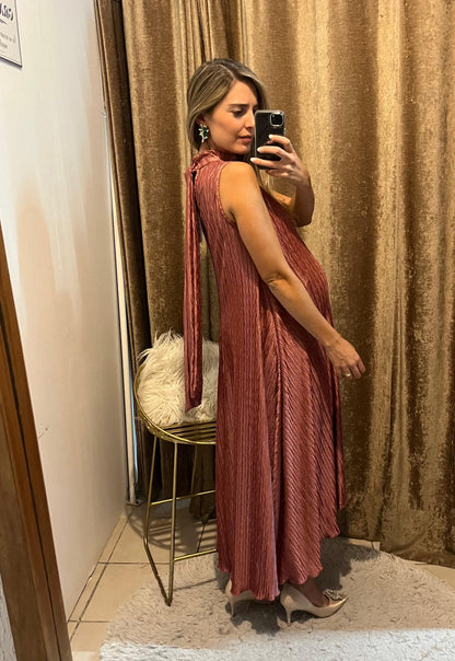 Vestido de maternidad Sonia, rosa quemado corrugado CH y M