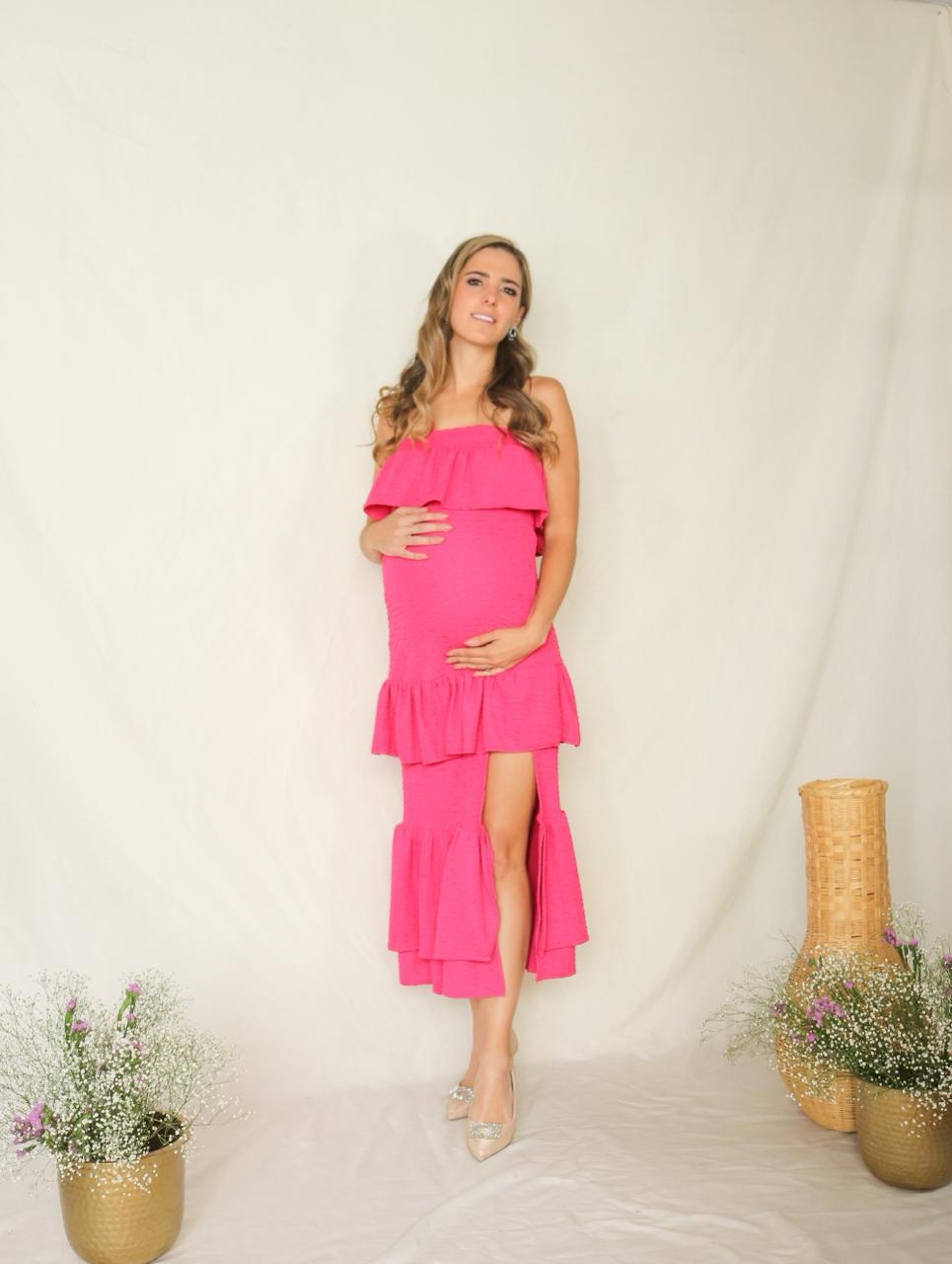 Vestido de maternidad Marlene, rosa barbie textura