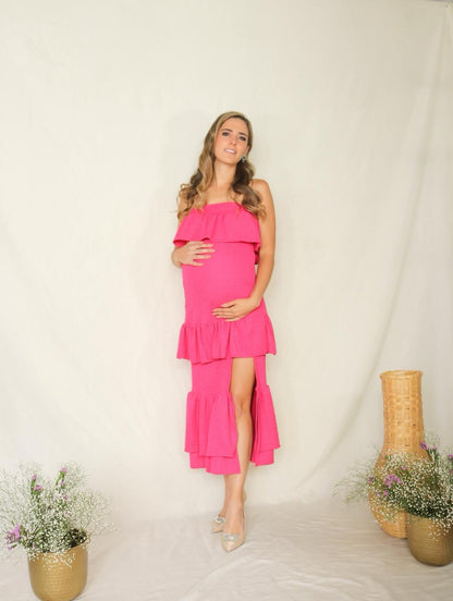 Vestido de maternidad Marlene, rosa barbie textura