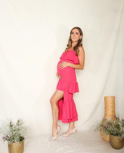 Vestido de maternidad Marlene, rosa barbie textura