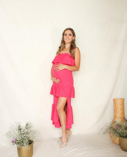 Vestido de maternidad Marlene, rosa barbie textura