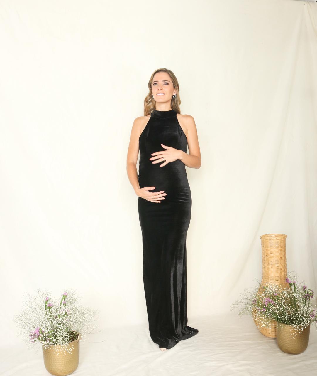 Vestido maternidad Eugenia largo terciopelo negro CH