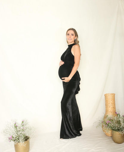 Vestido maternidad Eugenia largo terciopelo negro CH