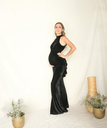 Vestido maternidad Eugenia largo terciopelo negro CH