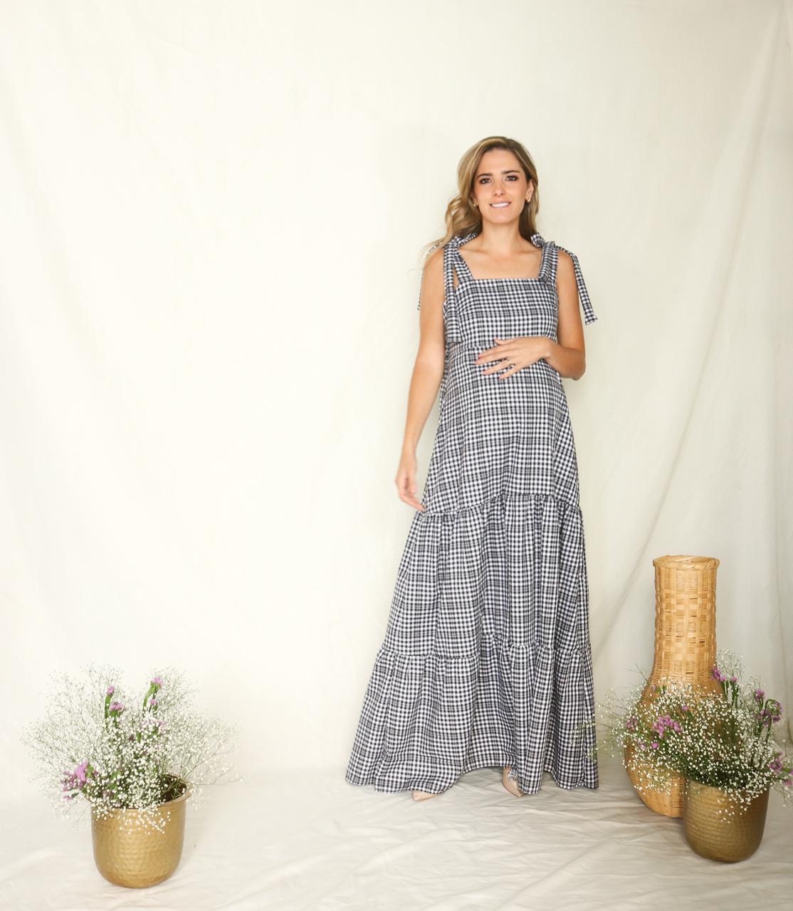 Vestido de maternidad Dalia cuadros negros