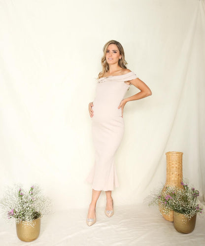 Vestido de maternidad Yazmín, beige corrugado