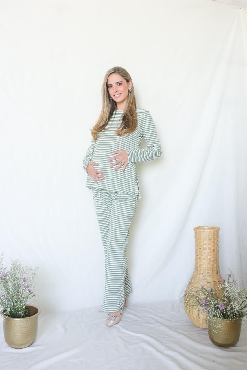 Conjunto de maternidad Cinthya, verde rayitas