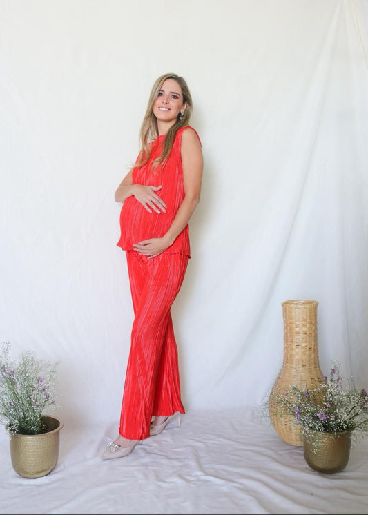 Conjunto de maternidad Mayte, rojo corrugado