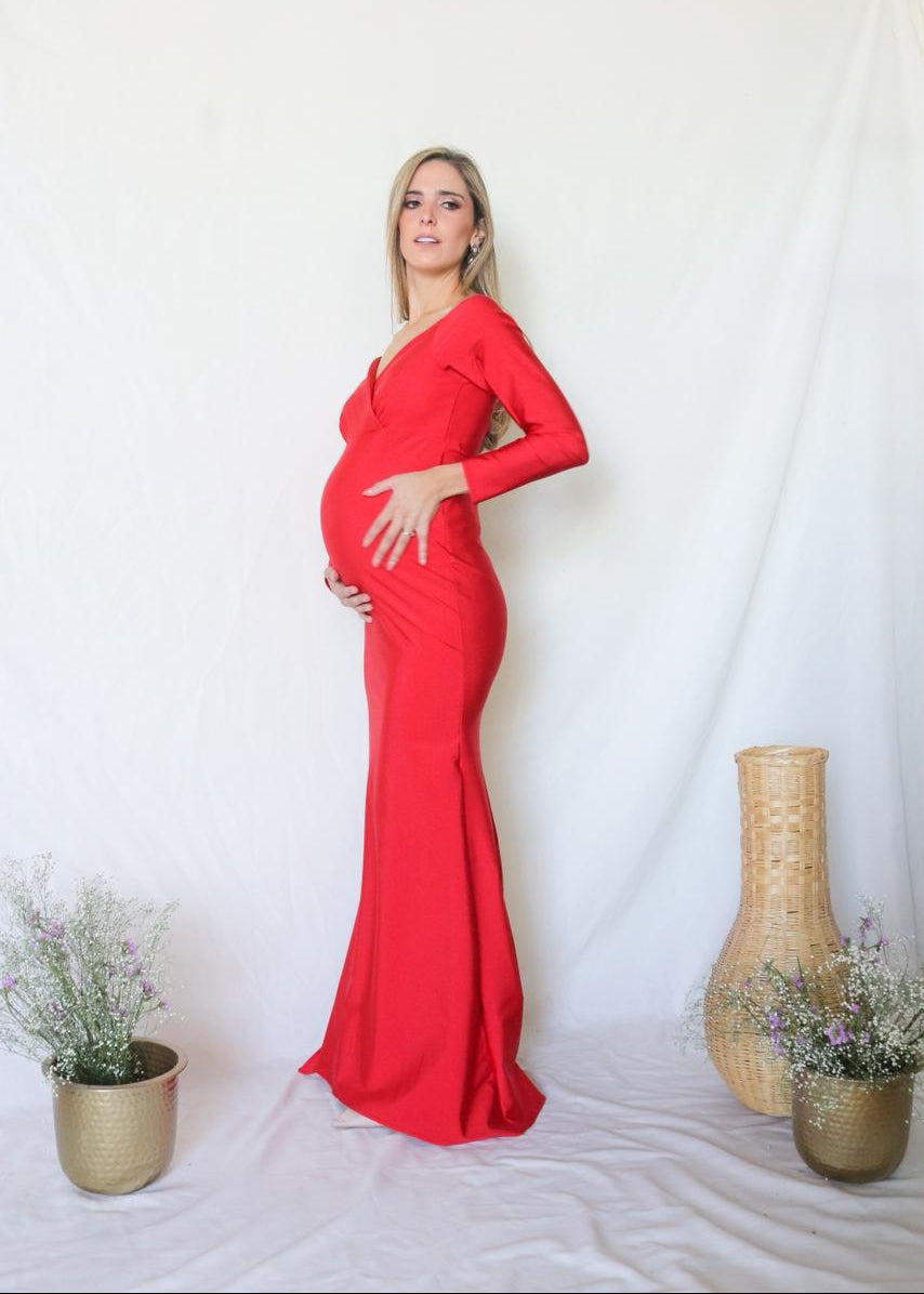 Vestido de maternidad Ritta, rojo licra destellante