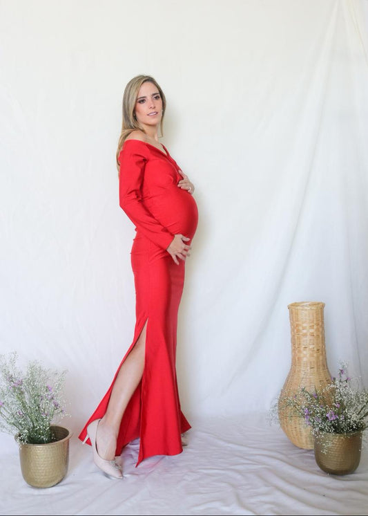 Vestido de maternidad Ritta, rojo licra destellante