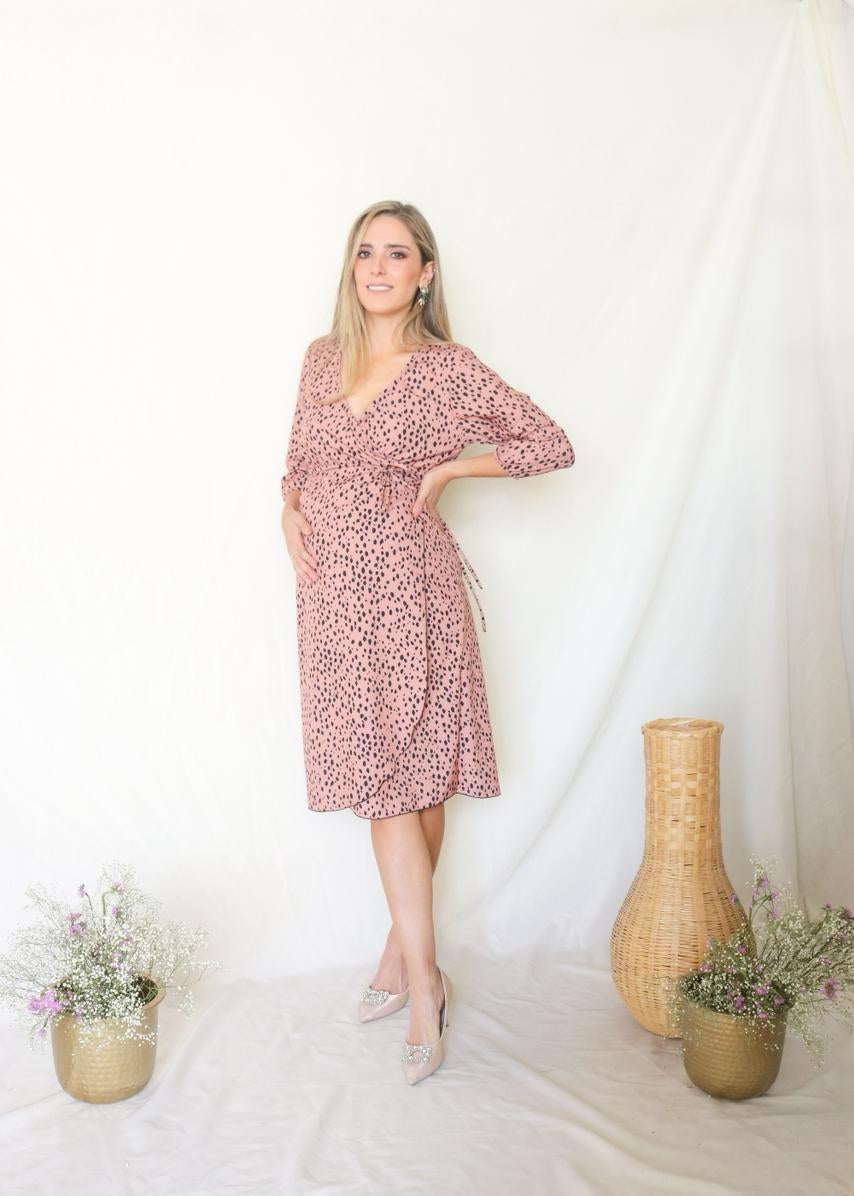 Vestido de maternidad Natalia midi dots manga 3/4