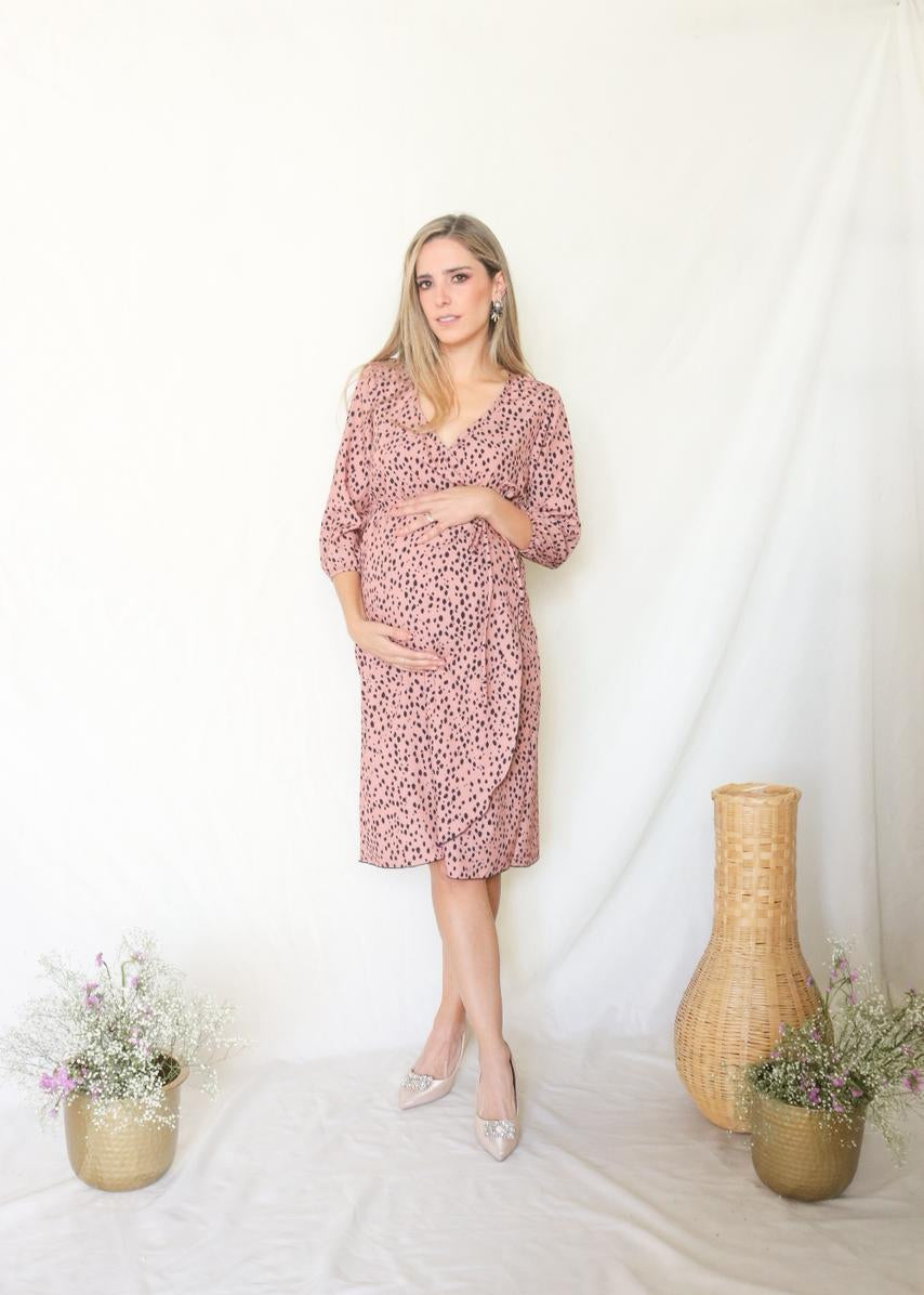 Vestido de maternidad Natalia midi dots manga 3/4