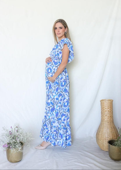 Vestido de Maternidad, Cristina azul flores tallos