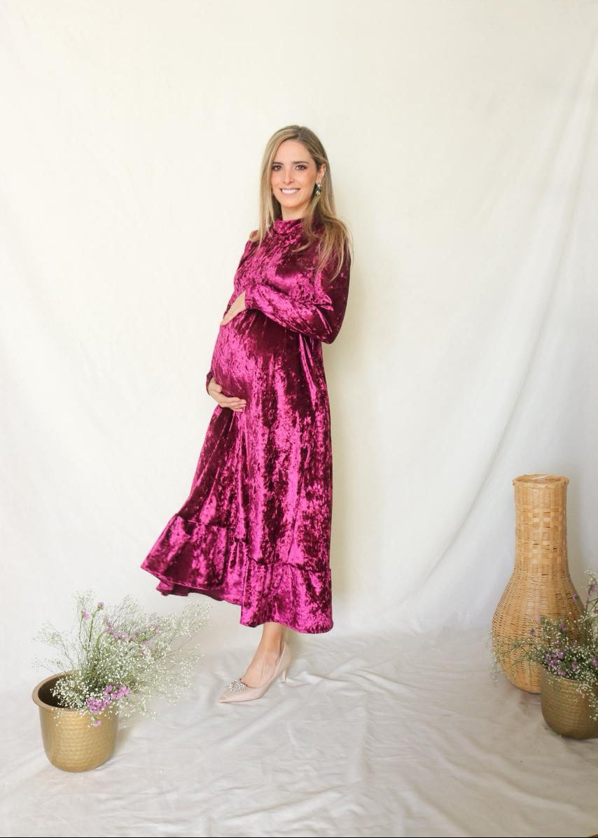 Vestido de maternidad, terciopelo vino Gaby largo CH y M