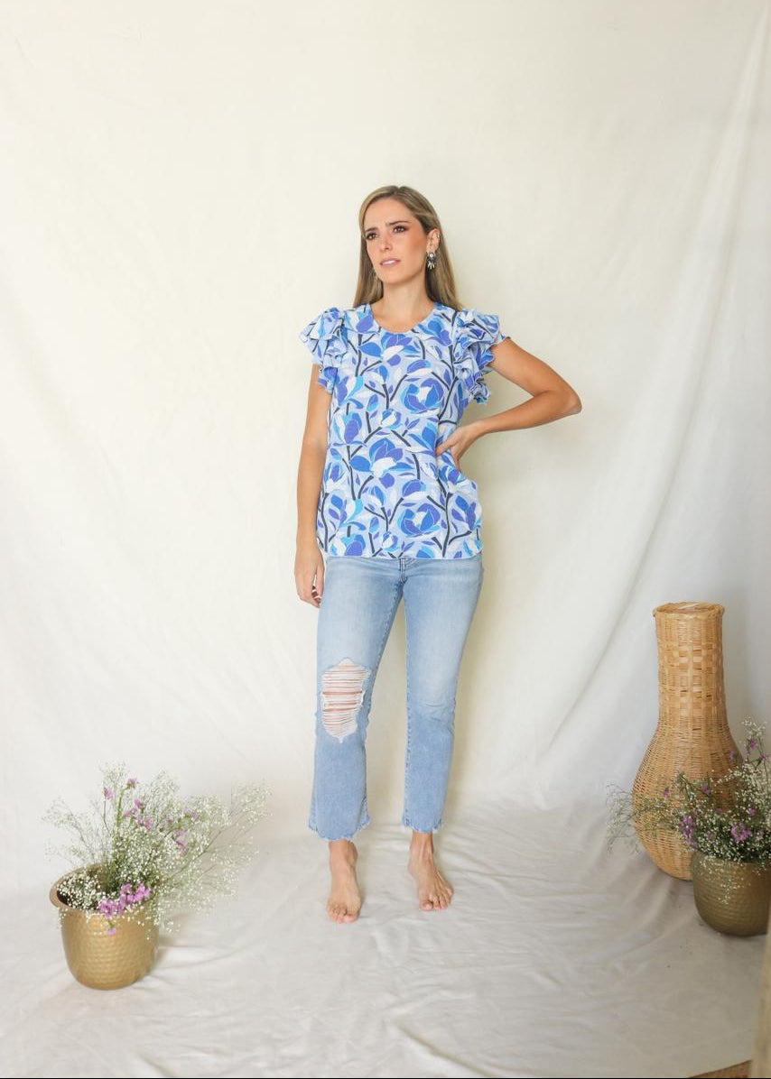 Blusa de lactancia, Diana mangas adri azul tallos