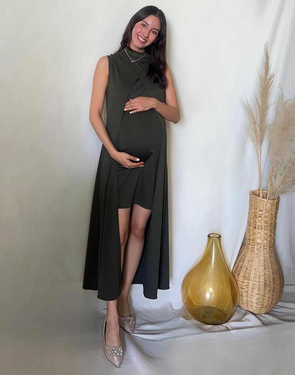 Vestido Elena de maternidad verde olivo licra