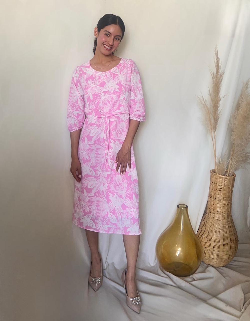 Vestido maternidad y lactancia, Hanna rosa flores blancas