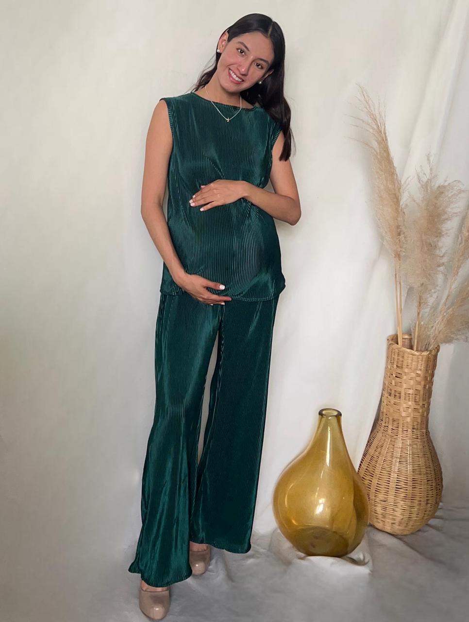 Conjunto de maternidad Mayte, verde rayas bandera