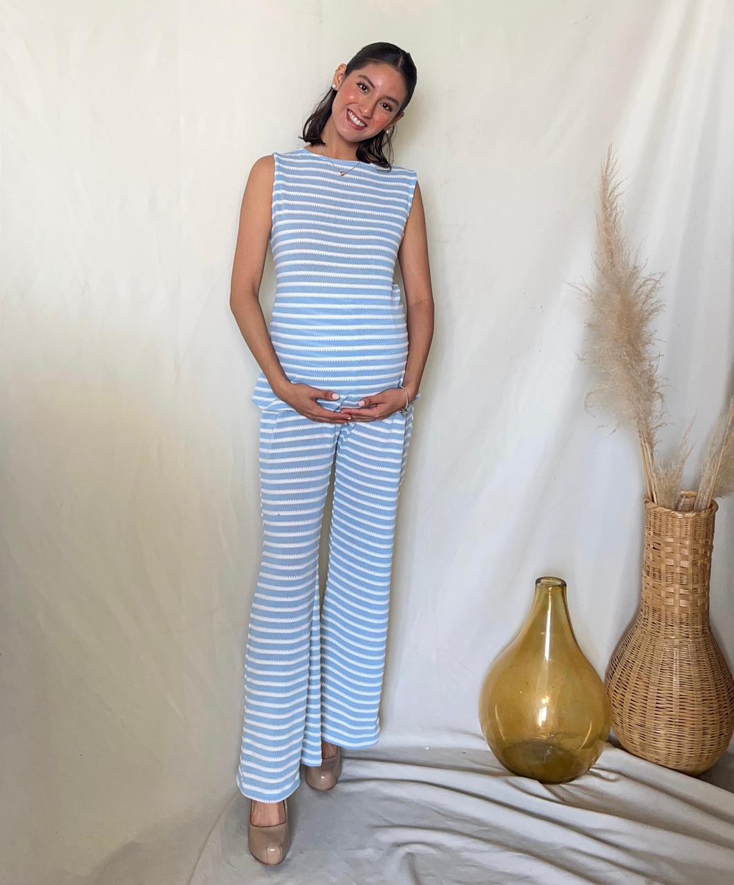 Conjunto de maternidad Mayte, azul rayas