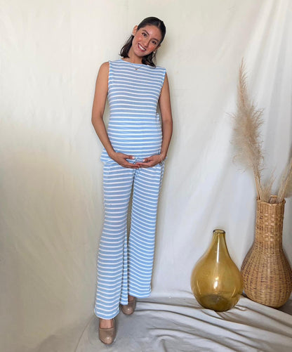 Conjunto de maternidad Mayte, azul rayas