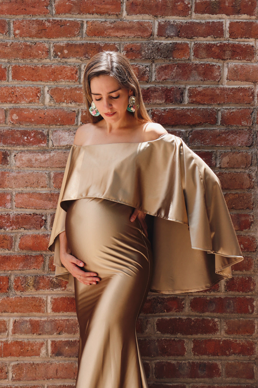 Vestido de maternidad Amparo, dorado licra satin