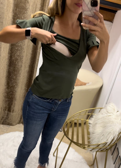 Nursing Blouse, Esme Green Cotton