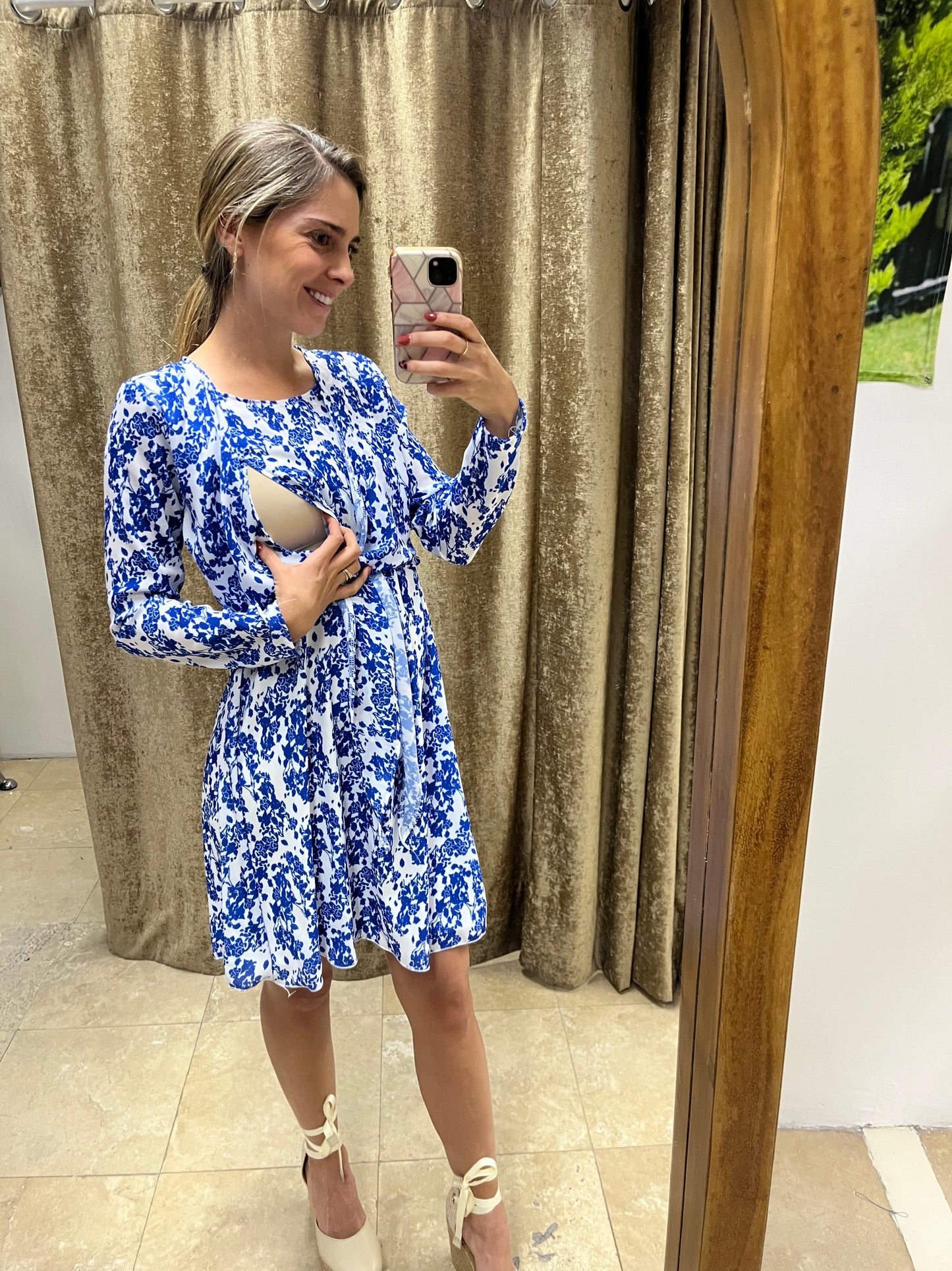 Nursing dress Romina blue white flowers