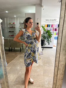 Vestido de Maternidad claudia amarillo con azul florecitas