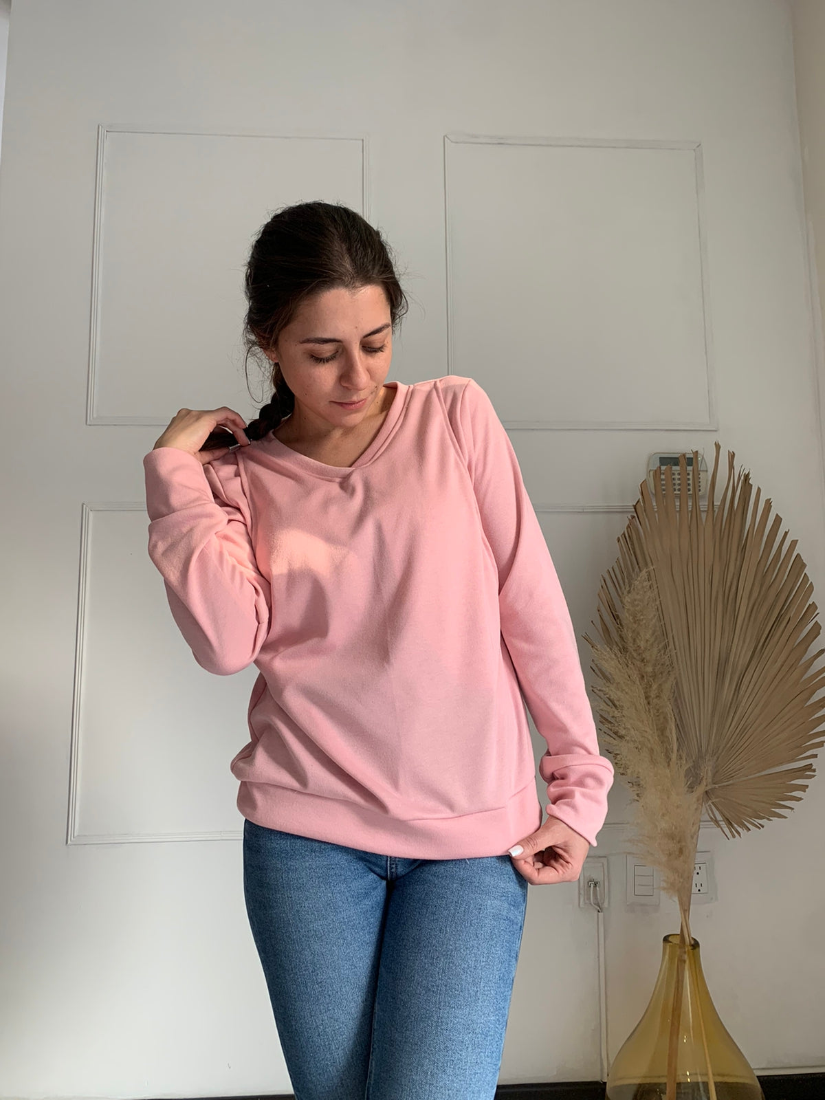 Suéter de lactancia Daniela rosa calientito, con abertura en pecho CH y XG