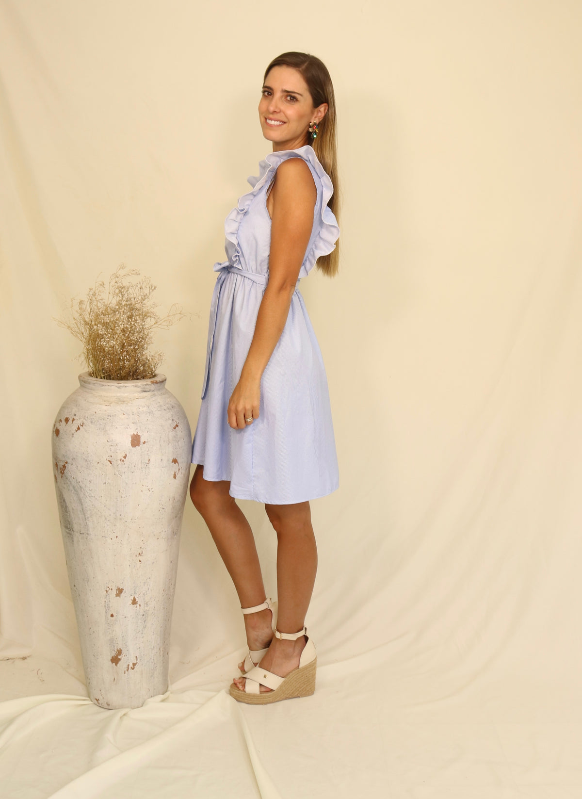 María Luisa maternity dress, greenish blue