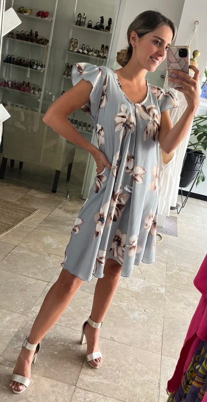 Vestido de maternidad y lactancia, Bertha gris flores