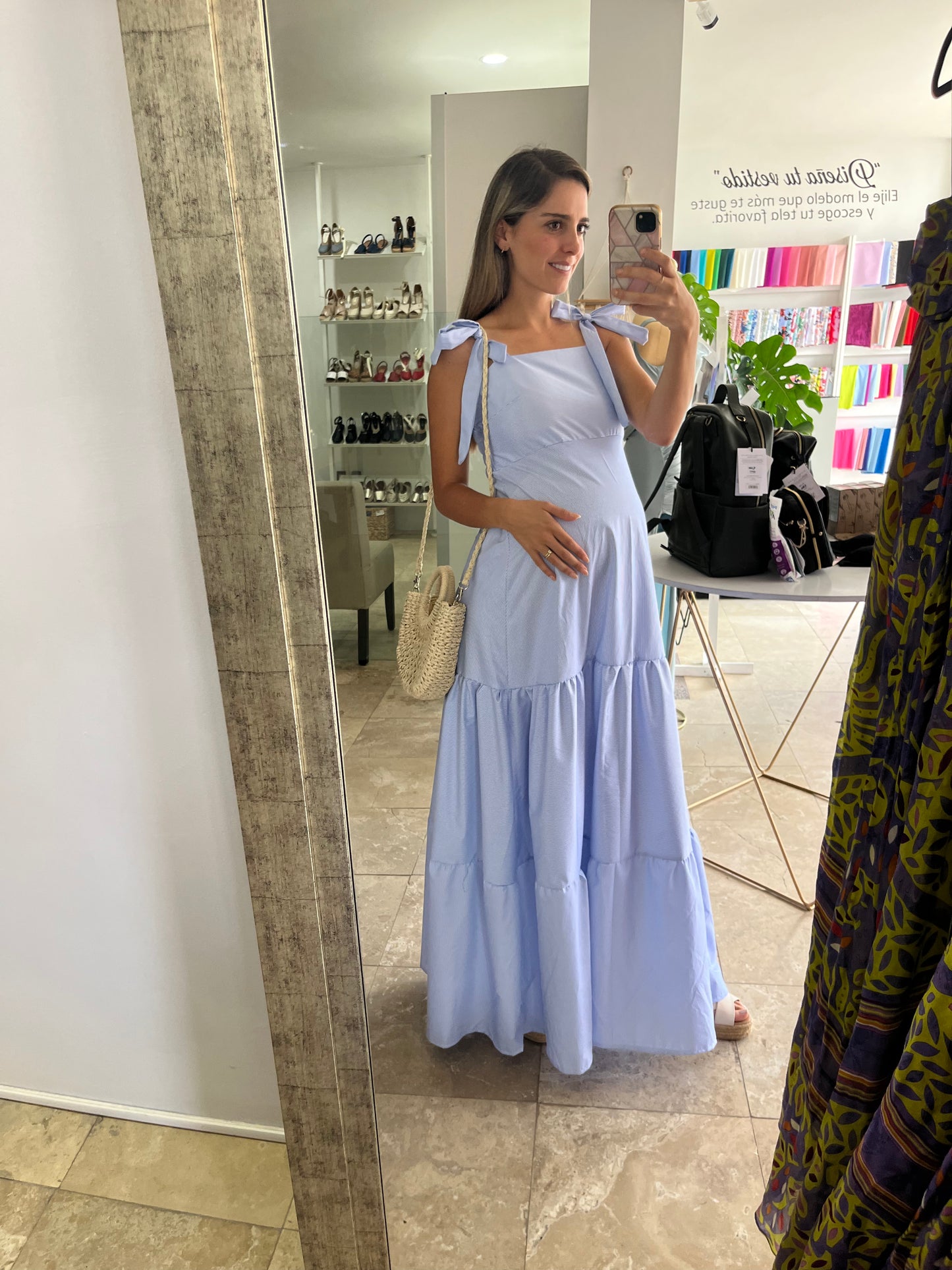 Vestido de maternidad Dalia azul rayitas CH-M-G-XG