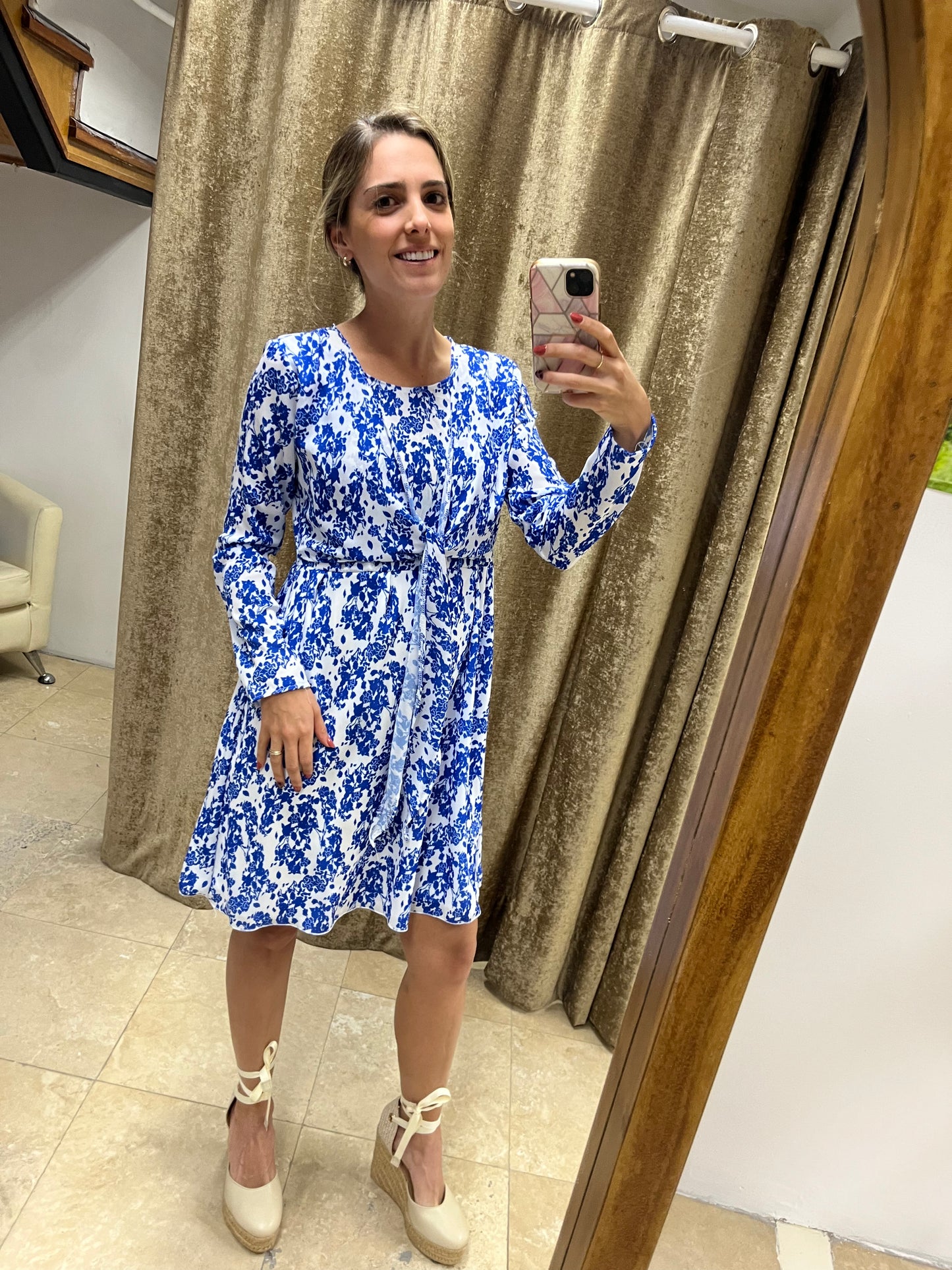 Nursing dress Romina blue white flowers