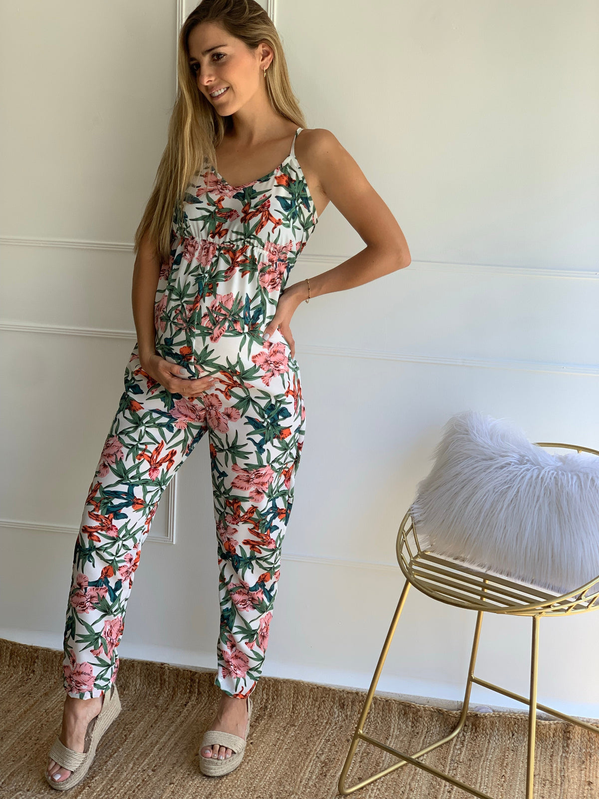 Jumpsuit de maternidad, Blanco floreado (CH)(XG)