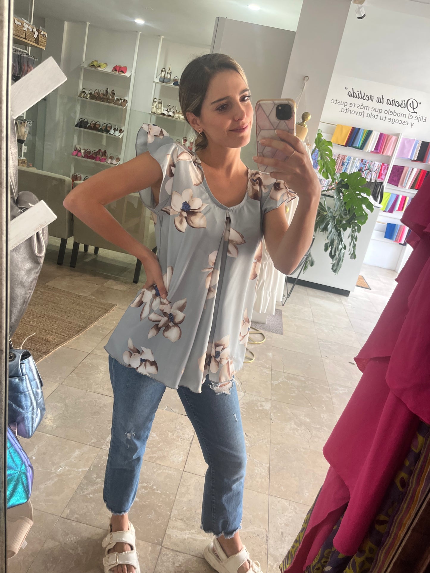 Blusa de lactancia/maternidad, Bertha gris flores (XG)