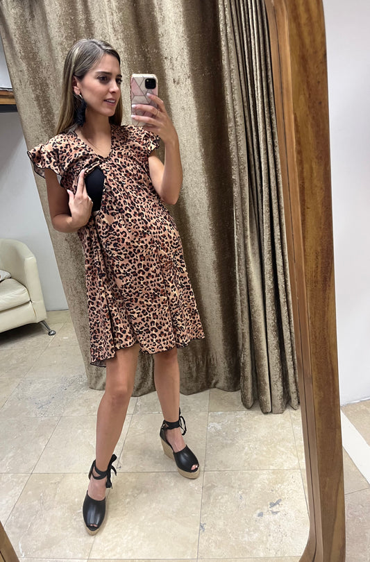 Maternity and nursing dress, Bertha leopard