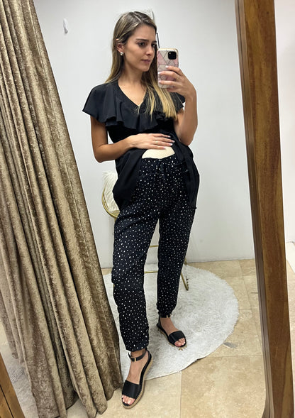 Maternity pants, black dots