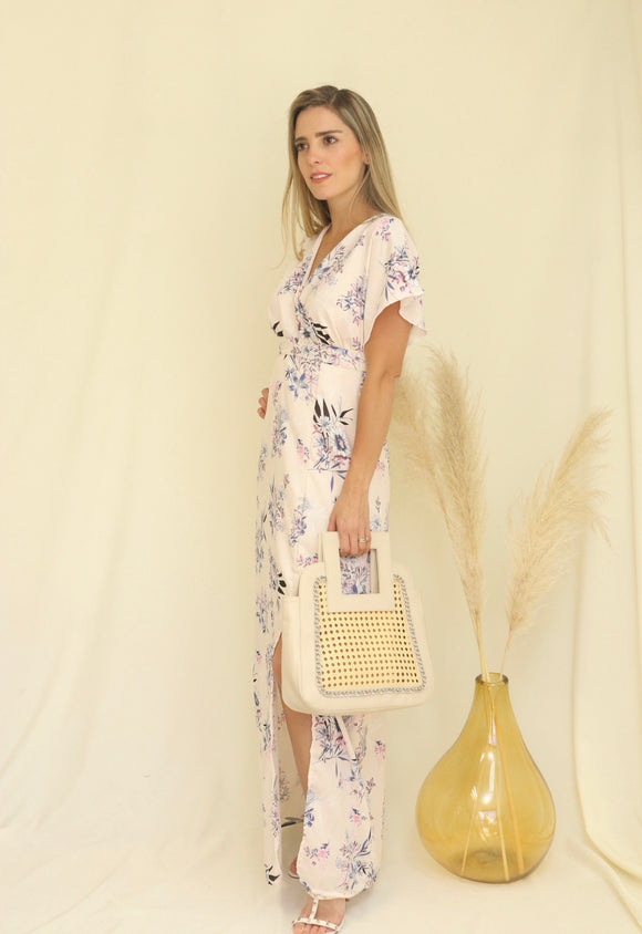 Maternity and nursing dress, Carlota blue with white flowers