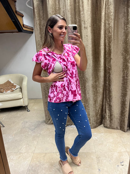 Blusa de lactancia, Andy rosa flores rosas CH