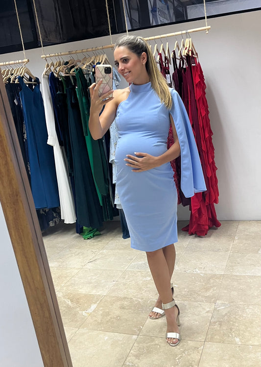 Vestido de maternidad Carola, azul cielo Ponti Roma corto