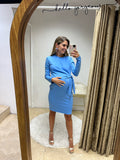 Maternity dress, Camila blue neoprene long sleeves