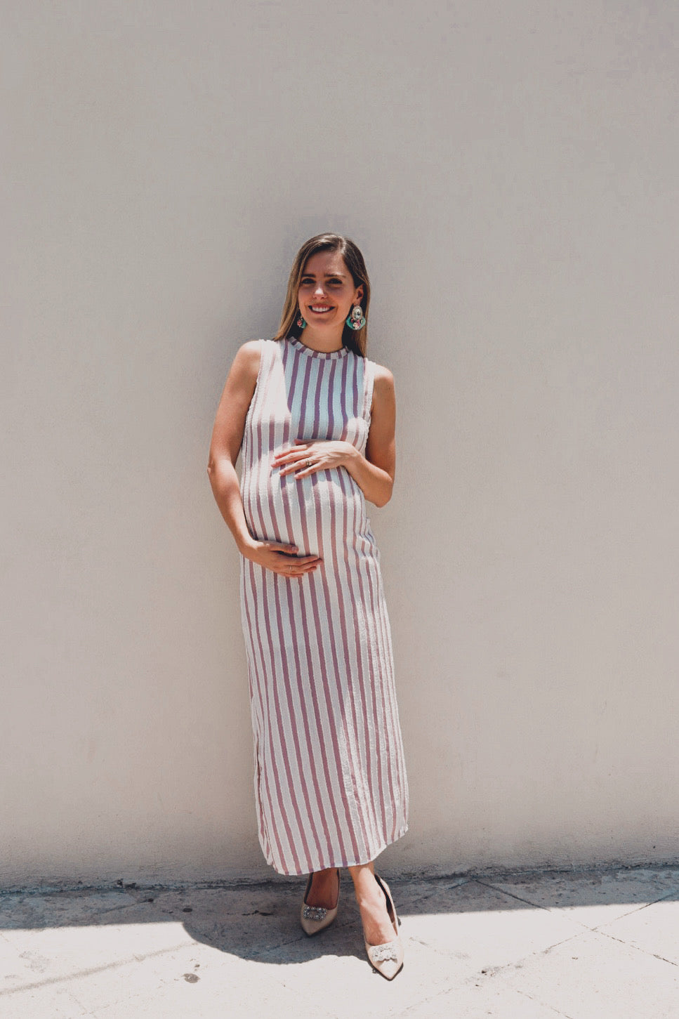 Vestido de maternidad Leslie, rosa/beige rayas CH
