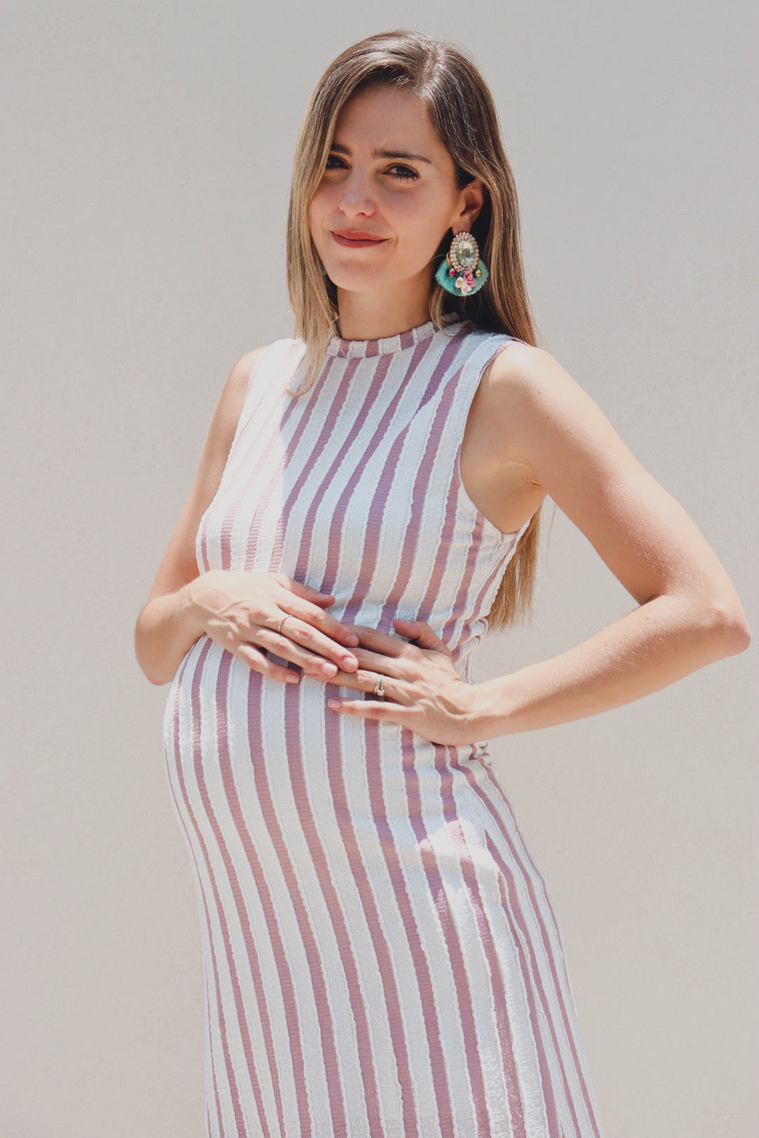 Vestido de maternidad Leslie, rosa/beige rayas CH