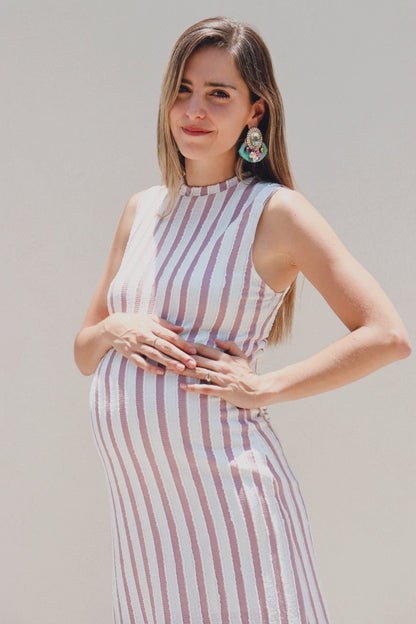 Vestido de maternidad Leslie, rosa/beige rayas CH