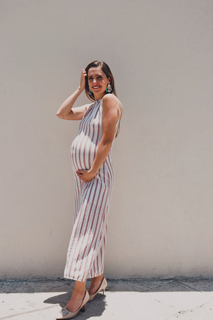 Vestido de maternidad Leslie, rosa/beige rayas CH