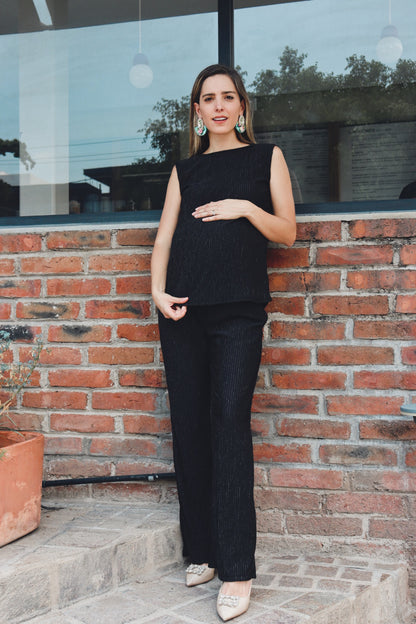 Conjunto de maternidad Mayte, negro corrugado brillos
