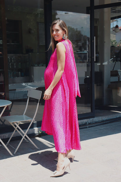 Vestido de maternidad Sonia, rosa barbie corrugado