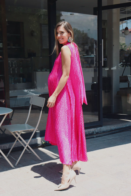 Vestido de maternidad Sonia, rosa barbie corrugado